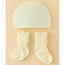 Bonfino  Turban Band & Socks Combo Set with Floral Applique - Light Yellow