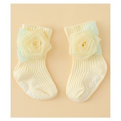 Bonfino  Turban Band & Socks Combo Set with Floral Applique - Light Yellow