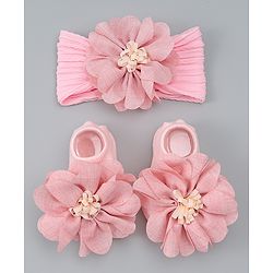 Bonfino Headband With Booties & Floral Applique Detailing - Pink