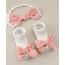 Bonfino Headband & Socks Combo Set with Bow Applique - Pink