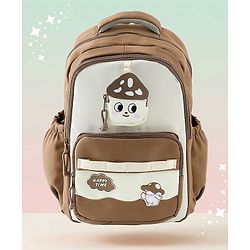 Bonfino 16 Inches Happy Mushroom School Backpack 23L - Brown| 2 Spacious Compartments, 2 Bottle Pockets| 1 Front Pocket| Water Resistant| Ideal for School, Travel & Nature Adventures|