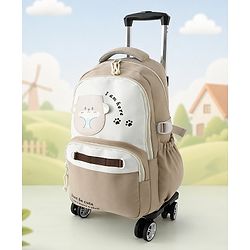 Bonfino 21 Inches Kids School Backpack with Detachable Trolley 26L - Beige & White| Lightweight Cartoon School Bag for Boys & Girls| Adjustable Handle & Spacious Compartments| Bottle Pouch
