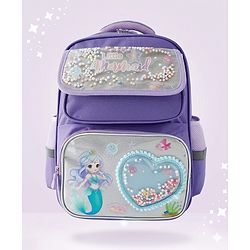 Bonfino Little Mermaid Kids School Backpack 18L - Purple| Polyester & Nylon Lightweight School Bag| Dual Pockets| Adjustable Padded Shoulder Strap| Bottle Pouch|  for Boys & Girls