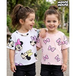 Bonfino Disney Single Jersey Knit Half Sleeves Over Size Drop Shoulder Oversized T-Shirt With Minnie Mouse Graphics Pack Of 2 - White & Pink