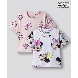 Bonfino Disney Single Jersey Knit Half Sleeves Over Size Drop Shoulder Oversized T-Shirt With Minnie Mouse Graphics Pack Of 2 - White & Pink