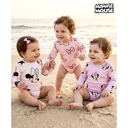 Bonfino Disney Interlock Knit Full Sleeves Onesies With Minnie Mouse Print Pack Of 3 - Pink White & Peach
