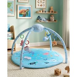 Bonfino Sea Theme Play Gym with Hanging Toys| Soft Activity Play Mat| Portable & Easy to Carry with Detachable Rattling Toys| Motor Skill Development | Ideal Gift for 0+ Months Babies| BIS Certified
