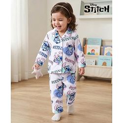 Bonfino Disney Single Jersey Knit Full Sleeves Co-ords Night Suit With Lilo & Stitch Print - White