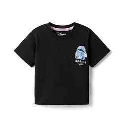 Bonfino Disney Single Jersey Knit Half Sleeves Drop Shoulder T-Shirts With Lilo N Stitch Pack Of 2 - Pink & Black