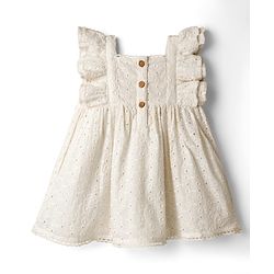 Bonfino Cotton Woven Frill Sleeves Schiffli Dress - White