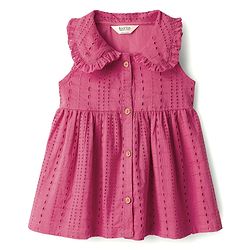 Bonfino Woven Sleeveless Schiffli Dress - Dark Pink