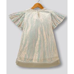 Bonfino Woven Half Ruffle Sleeves Party Dress with Sequin Detailing - White