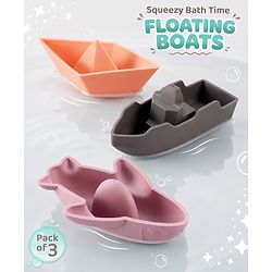 Bonfino Silicone Bath Time Floating Boats - Pack of 3| BPA-Free, Non-Toxic & Baby-Safe| Soft Bath & Water Play Toy for Infants & Toddlers| 3 Months+| Perfect Gifting Toy| BIS Certified