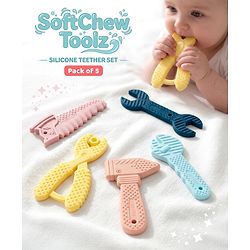 Bonfino SoftChew Toolz Silicone Teether Set  Pack of 5| BPA-Free Soft Chewable Teething Toys| Safe Teething Relief| Ideal Infant Gifting Option| Soothes Teething Gums