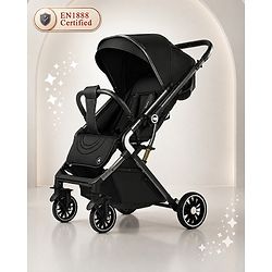 Bonfino Triton Ace Landscape Stroller with Reversible Handle - Black| Safety Harness| Suspension Wheels| Swivel Lock| Linked Brake| Reclining Seat| Adjustable Leg Rest| Foldable Canopy