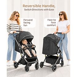 Bonfino Triton Ace Landscape Stroller with Reversible Handle - Black| Safety Harness| Suspension Wheels| Swivel Lock| Linked Brake| Reclining Seat| Adjustable Leg Rest| Foldable Canopy