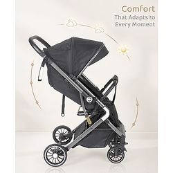 Bonfino Triton Ace Landscape Stroller with Reversible Handle - Black| Safety Harness| Suspension Wheels| Swivel Lock| Linked Brake| Reclining Seat| Adjustable Leg Rest| Foldable Canopy