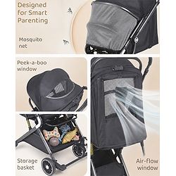 Bonfino Triton Ace Landscape Stroller with Reversible Handle - Black| Safety Harness| Suspension Wheels| Swivel Lock| Linked Brake| Reclining Seat| Adjustable Leg Rest| Foldable Canopy