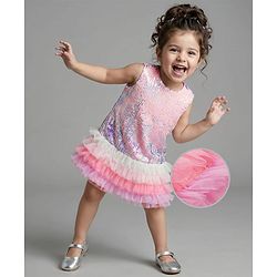 Bonfino Woven Sleeveless Sequinned Ruffle Party Dress - Multicolor
