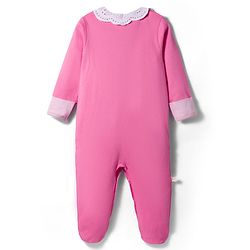 Bonfino 100% Cotton Knit Full Sleeves Striped & Solid Footed Sleepsuits Pack of 2 - Pink & White