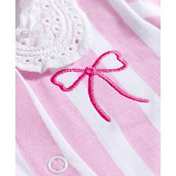 Bonfino 100% Cotton Knit Full Sleeves Striped & Solid Footed Sleepsuits Pack of 2 - Pink & White