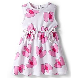 Bonfino 100% Cotton Woven Sleeveless Dress with Heart Print - White