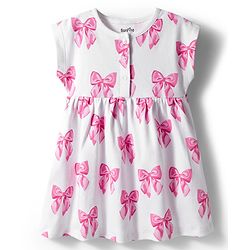 Bonfino 100% Cotton Woven Sleeveless Dress with Bow Print - White
