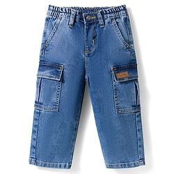 Bonfino Woven Full Length Solid Color Cargo Jeans - Blue