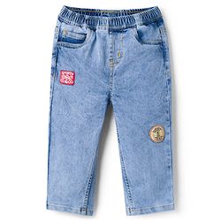 Bonfino Woven Full Length Wide Leg Jeans With Best Team Badge - Light Blue