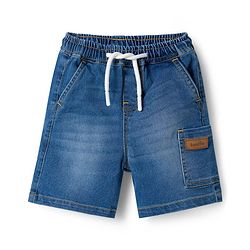 Bonfino Woven Knee Length Washed Flowy Denim Shorts with Patch Pocket - Light Blue