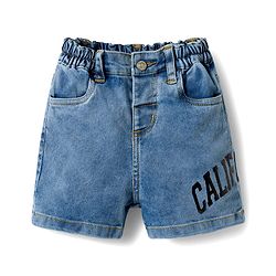 Bonfino Woven Knee Length Denim Shorts With Text Print - Light Blue