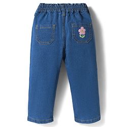 Bonfino Woven Full Length Denim Jeans with Floral Print & Applique - Blue