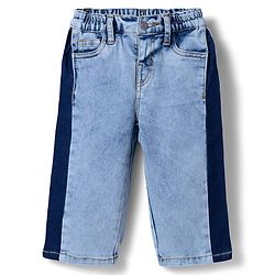 Bonfino Woven Full Length Contrast Wide Leg Jeans With Different Side Wash - Blue