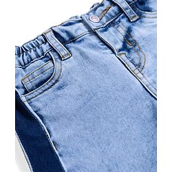 Bonfino Woven Full Length Contrast Wide Leg Jeans With Different Side Wash - Blue