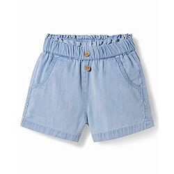 Bonfino 100% Cotton Woven Denim Shorts With Side Pockets - Blue