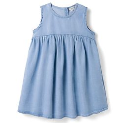 Bonfino 100% Cotton Woven Sleeveless Frock With Lace Detailing At Armhole - Blue