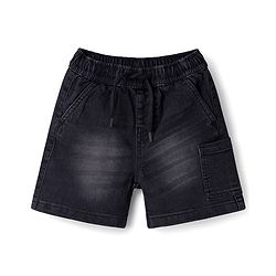 Bonfino Woven Knee Length Washed Shorts With Patch Pocket - Black