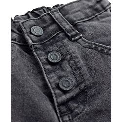 Bonfino Woven Above Knee Length Washed Denim Shorts With Back Heart Patch Pockets - Black