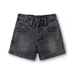 Bonfino Woven Above Knee Length Washed Denim Shorts With Back Heart Patch Pockets - Black