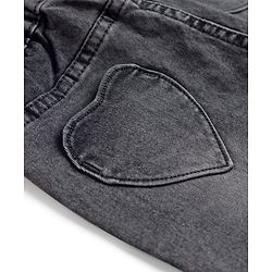 Bonfino Woven Above Knee Length Washed Denim Shorts With Back Heart Patch Pockets - Black