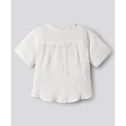 Bonfino 100% Cotton Double Gauze Woven Half Sleeves Top with Crochet Pocket Patch - White