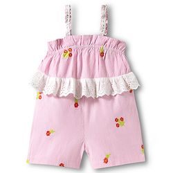 Bonfino Woven Sleeveless Striped Jumpsuit with Floral Embroidery - Pink