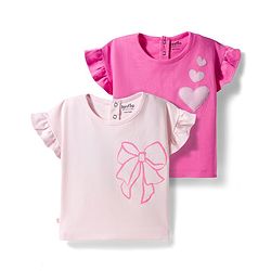 Bonfino 100% Cotton Knit Half Sleeves T-Shirts with Bow & Heart Print Pack of 2 - Pink