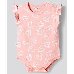 Bonfino 100% Cotton Knit Frill Sleeves Onesies with Heart & Polka Dot Print Pack of 3 - Multicolor