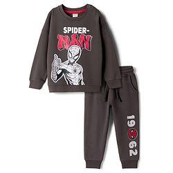 Bonfino Marvel Terry Knit Full Sleeves Oversized Sweatshirt & Lounge Pant Set with Spiderman Graphic - Charcoal Grey