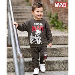 Bonfino Marvel Terry Knit Full Sleeves Oversized Sweatshirt & Lounge Pant Set with Spiderman Graphic - Charcoal Grey
