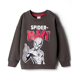 Bonfino Marvel Terry Knit Full Sleeves Oversized Sweatshirt & Lounge Pant Set with Spiderman Graphic - Charcoal Grey