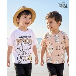 Bonfino Disney Single Jersey Knit Half Sleeves T-Shirt With Winnie & Friends Graphics Pack Of 2 - White & Tan