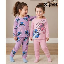 Bonfino Disney 100% Cotton Knit Full Sleeves Co-Ords T-Shirt & Pyjama Night Suits With Lilo & Stitch Graphic Pack of 2 - Multicolour
