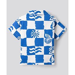 Bonfino Cotton Knit Half Sleeves Co-ords Short Night Suit With Tree Print - White & Blue